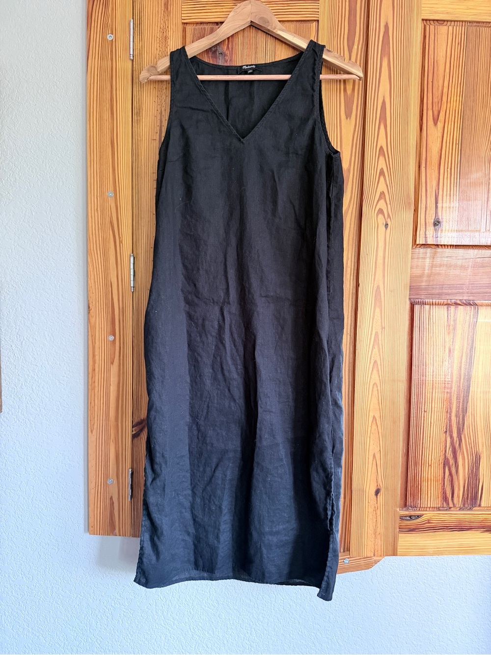 Madewell Black Linen V-Neck Sleeveless Maxi Dress, Size Small